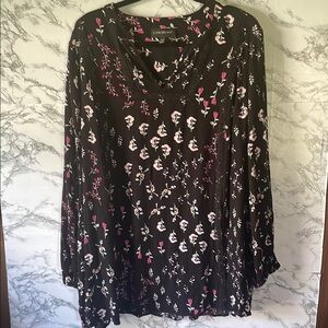 Lane Bryant 18/20 Black/Pink Floral Blouse